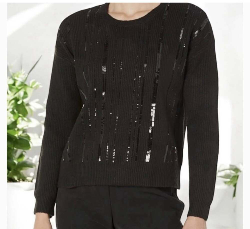 Calvin Klein Sequin Crew Neck Long Sleeve Sweater Black Size S